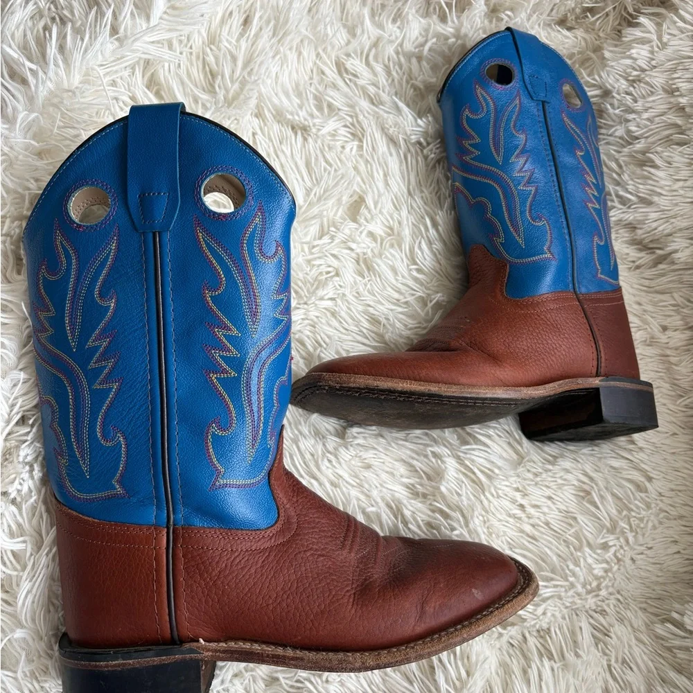 Old West Brown Foot with Blue Shaft Western Cowboy Boots